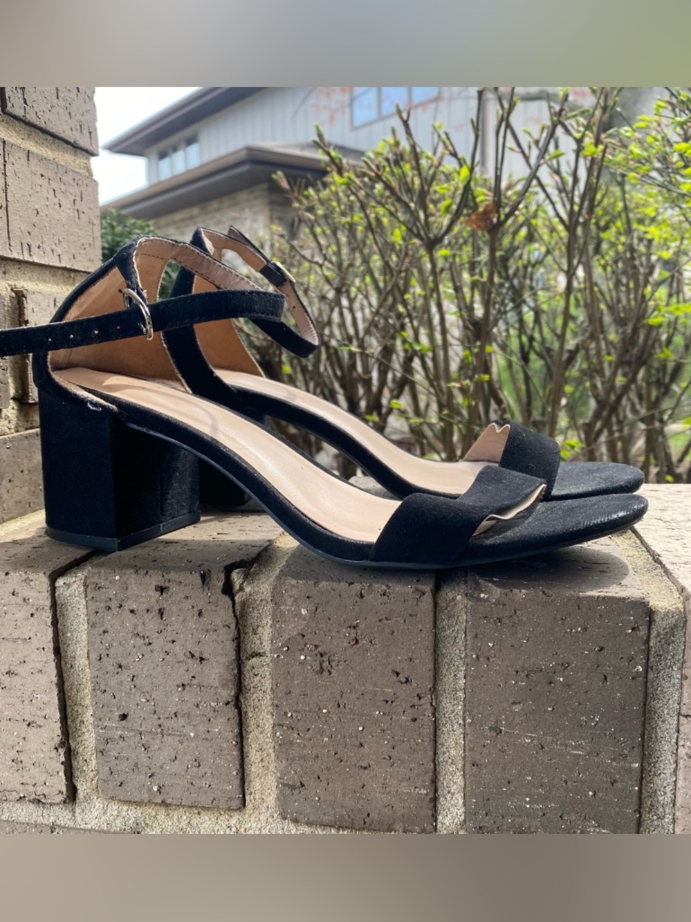 A New Day Black Suede Strappy Block Heels